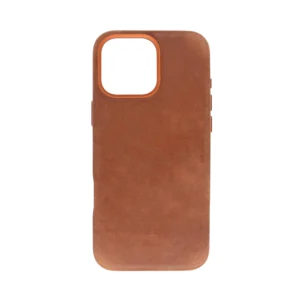 iPhone 16 Pro Max Crazy Horse leather case with reinforced metal frame and rugged texture.