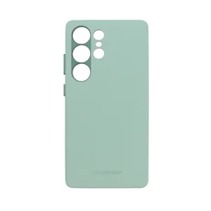 Green Silicone-modified PU Leather case for Samsung S26 with Dark Green Metal Camera Frame.