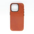 Brown Oil Wax Cow Leather case for iPhone 16 with Vintage finish.