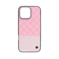 Pink Checkered Spliced case for iPhone 16 featuring Flocked Texture and PU Leather.