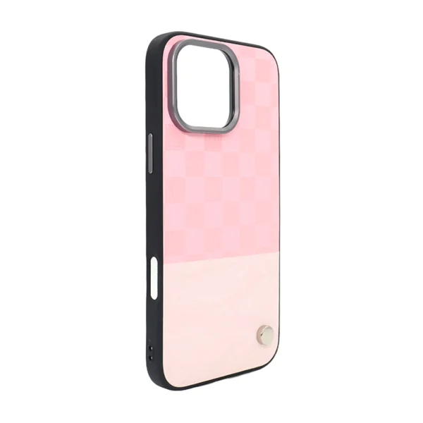 Pink Checkered Spliced Flocked Leather MagSafe Case for iPhone 16