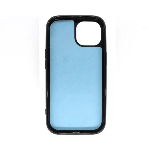 Interior view of iPhone 15 protective case showing shockproof bumper and precise fit design.