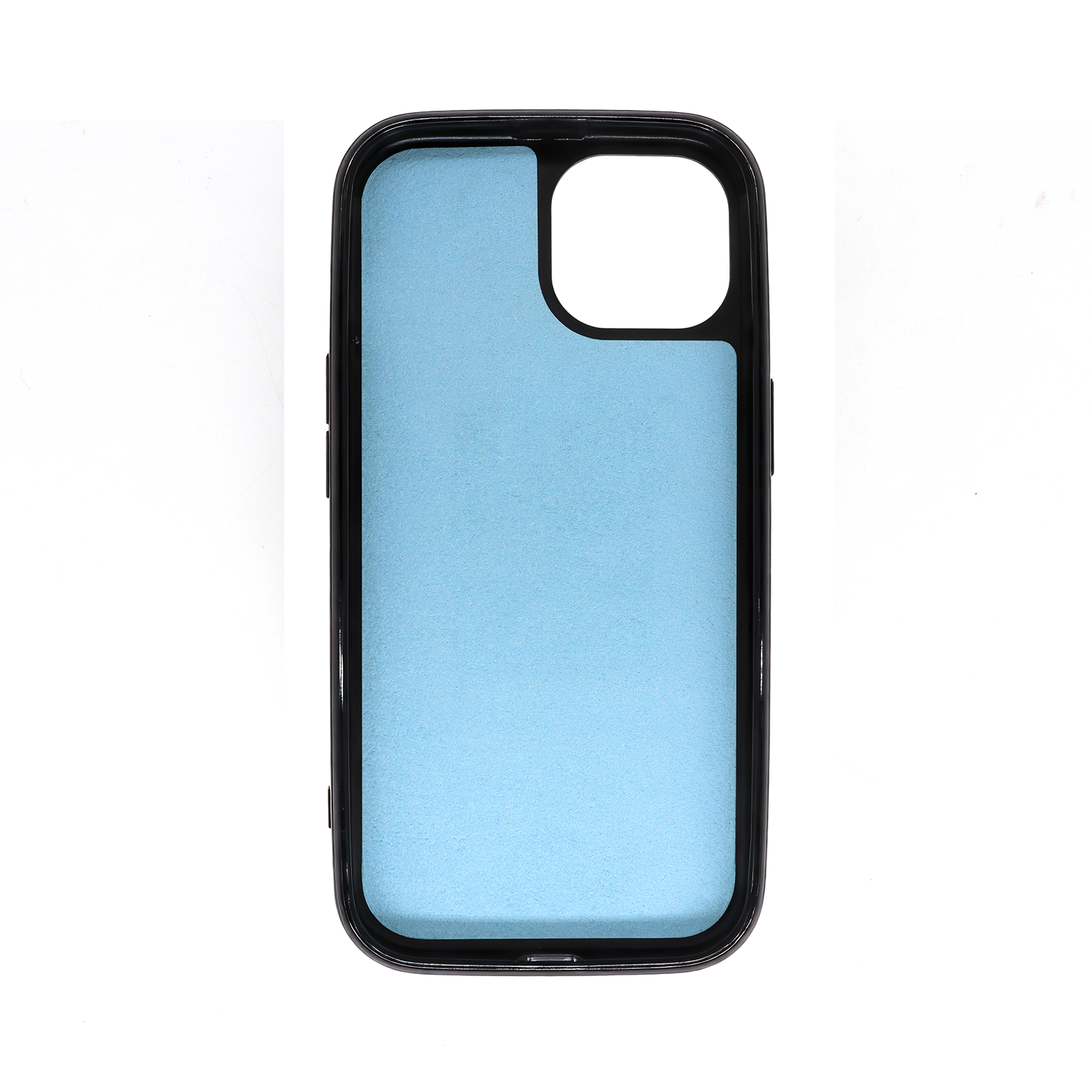 Interior view of iPhone 15 protective case showing shockproof bumper and precise fit design.