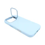 Sky Blue Silicone-Coated PU Leather Stash Stand Case for iPhone 16 - 图片 5