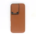 Saddle Brown PU Leather patch case for iPhone 16 Pro Max with TPU Frame.