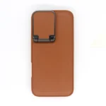 Saddle Brown PU Leather patch case for iPhone 16 Pro Max with TPU Frame.