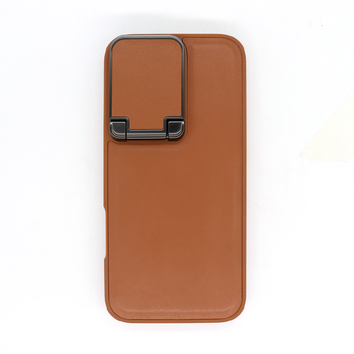Saddle Brown PU Leather patch case for iPhone 16 Pro Max with TPU Frame.