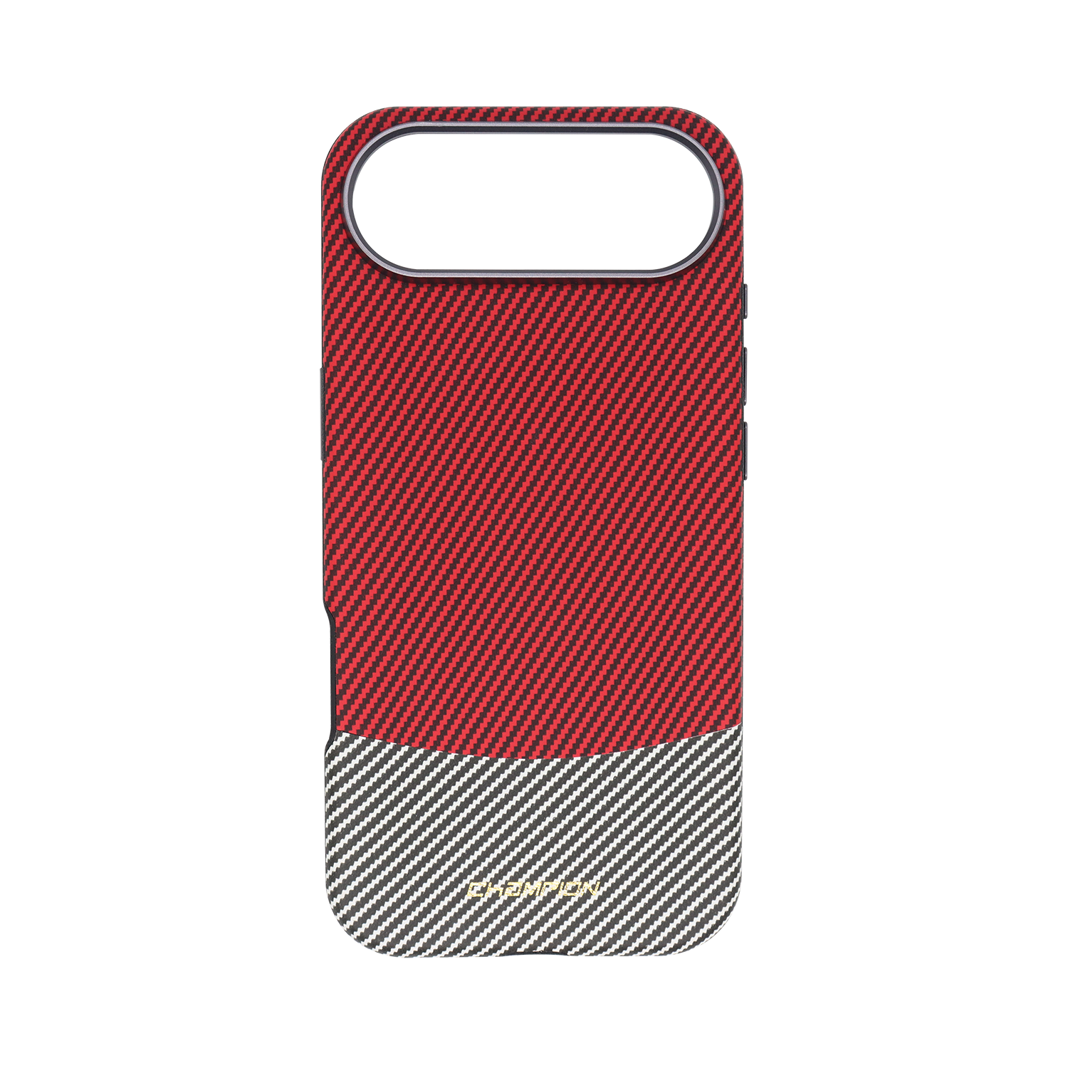 iPhone 17 Air case featuring Curved Splicing of Black & White Striped Carbon Fiber and Wine Red PU Leather.
