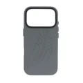 Grey Silicone Leather case for iPhone 17 Pro with Metal Camera Frame.