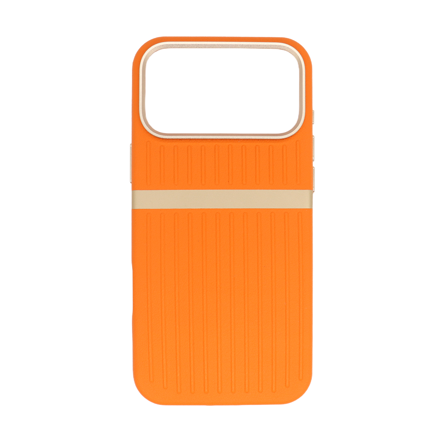 Hermès Orange Suitcase Style case for iPhone 17 Pro Max with Gold Banner Accents.