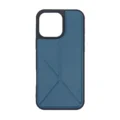 Close-up of blue Nappa Texture PU Leather on iPhone 16 Pro Max case showing simulated grain finish.
