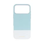 Blue and White Dual-Tone PU Leather case for iPhone 17 Pro featuring a Metal Camera Ring.