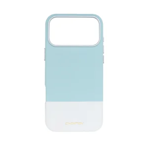 Blue and White Dual-Tone PU Leather case for iPhone 17 Pro featuring a Metal Camera Ring.