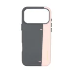 Pink and Grey Dual-Tone PU phone case for iPhone 17 Pro Max featuring Precision Splicing.