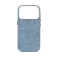 Blue and white Woven Texture MagSafe Case for iPhone 17 Pro Max with Silver CNC Buttons.