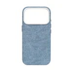Blue and white Woven Texture MagSafe Case for iPhone 17 Pro Max with Silver CNC Buttons.