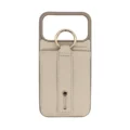 Beige Saffiano Texture PU Leather detail on iPhone 17 Pro Max case showing Hot-Pressed Cross-hatch grain.