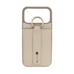 Beige Saffiano Texture PU Leather detail on iPhone 17 Pro Max case showing Hot-Pressed Cross-hatch grain.