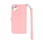 Pink Floral Leather Wallet Case for iPhone 15 Pro Max with Lanyard - 图片 2