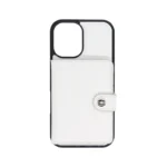 Off-White Silicone Vegan Leather Phone Case for iPhone 16 with detachable wallet.