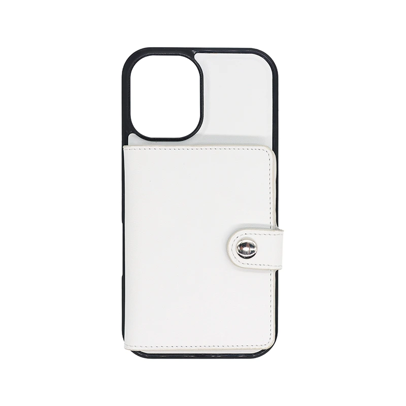 Off-White Silicone Vegan Leather Phone Case for iPhone 16 with detachable wallet.