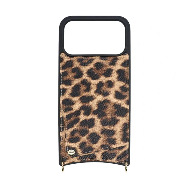 Leopard Print Crossbody Wallet Case for iPhone 17 Pro with Lanyard