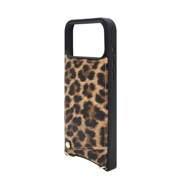 Leopard Print Crossbody Wallet Case for iPhone 17 Pro with Lanyard