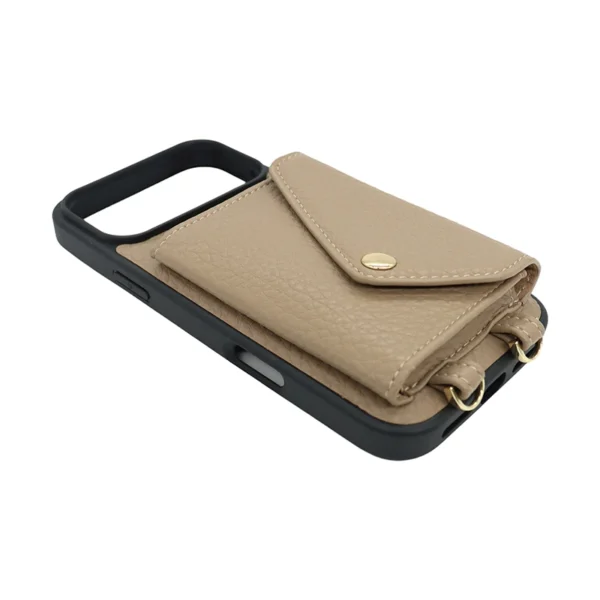 Beige Pebble Pattern Wallet Case for iPhone 17 Pro Max with Lanyard
