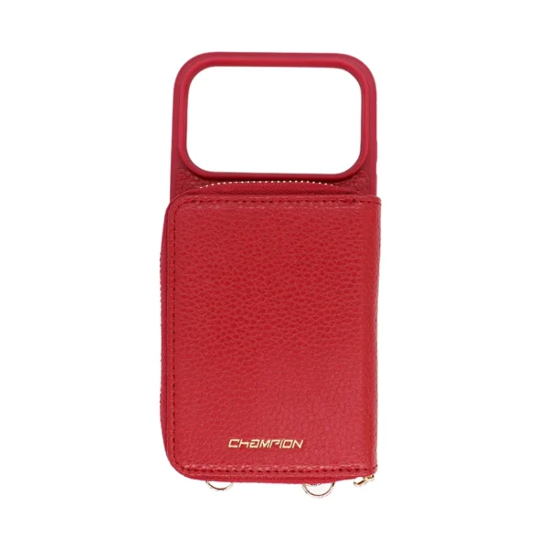 Red Pebble-Grain Magnetic Wallet Case for iPhone 17 Pro with Lanyard