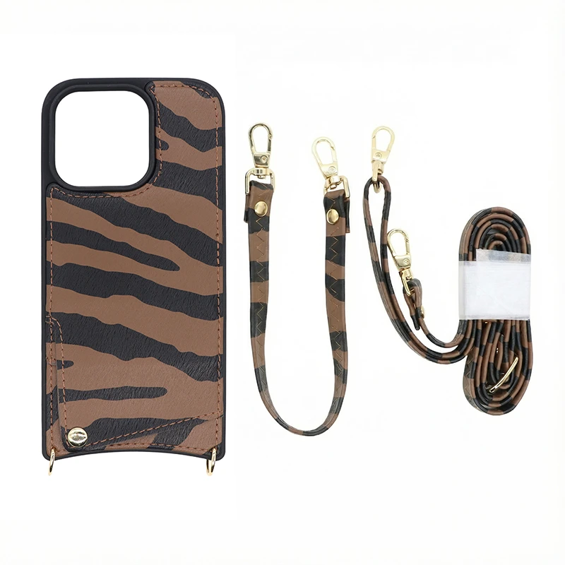 Luxury Animal Pattern Wallet Case with Dual Strap System for iPhone Series