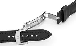 Stainless steel single-fold deployment buckle, engineered as a secure watch strap closure to prevent accidental detachment.