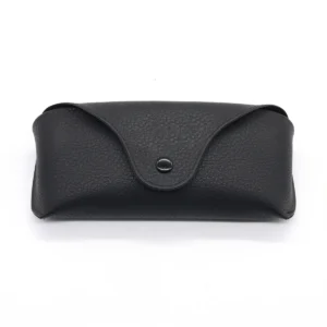 black genuine leather travel glasses case