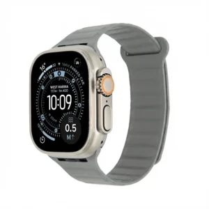 Waterproof leather-style watch strap in textured gray technical PU