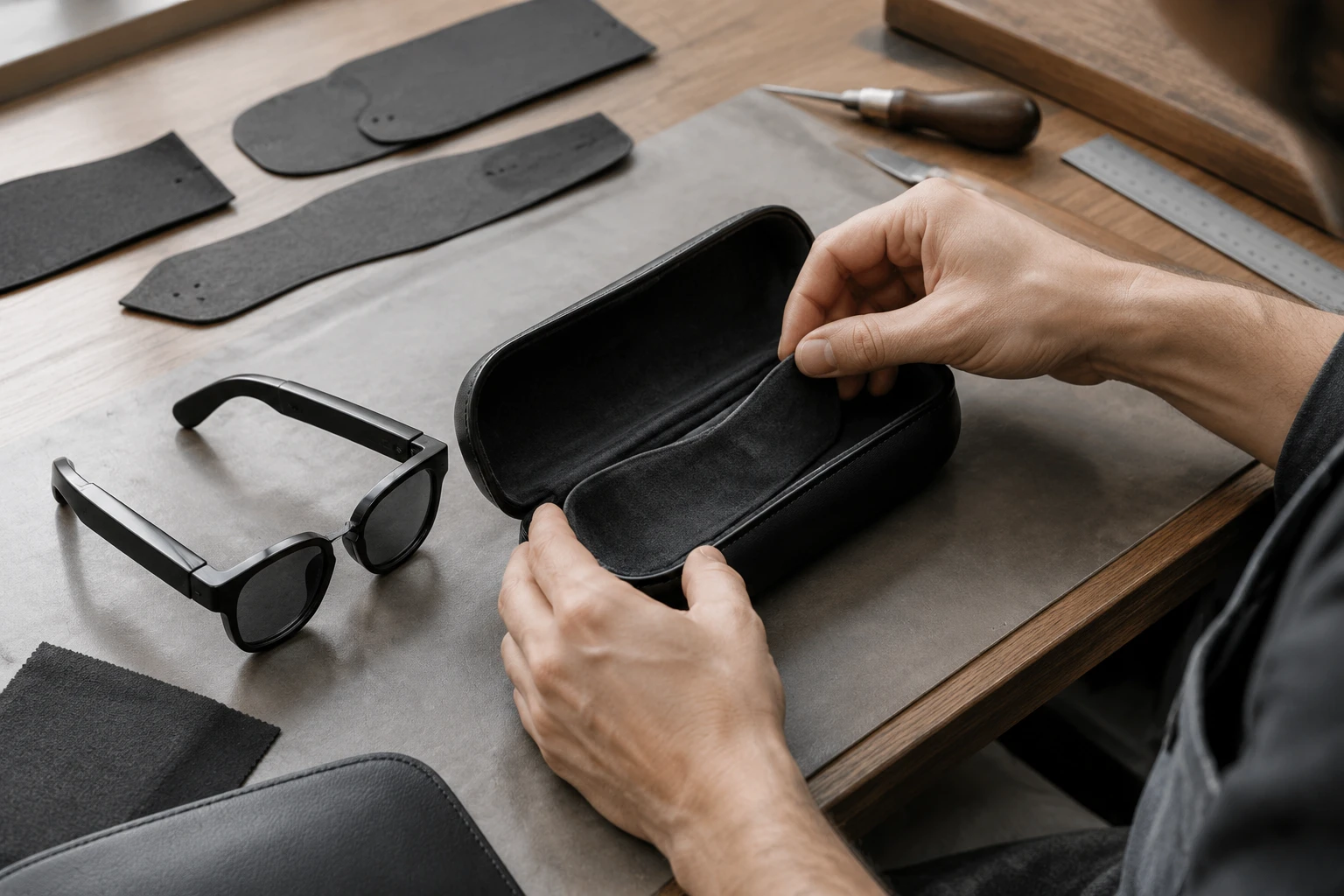 Custom Leather Smart Glasses Cases Manufacturer
